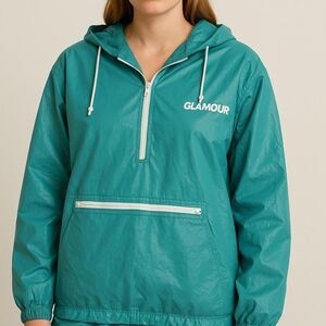 Vintage 90s 1990s glamour Teal pulllover PVC windbreaker jacket
